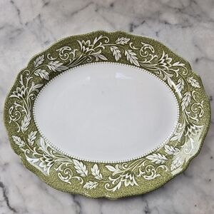 Green and White "Victoria" Transferware Serving Platter By J&G Meakin, England